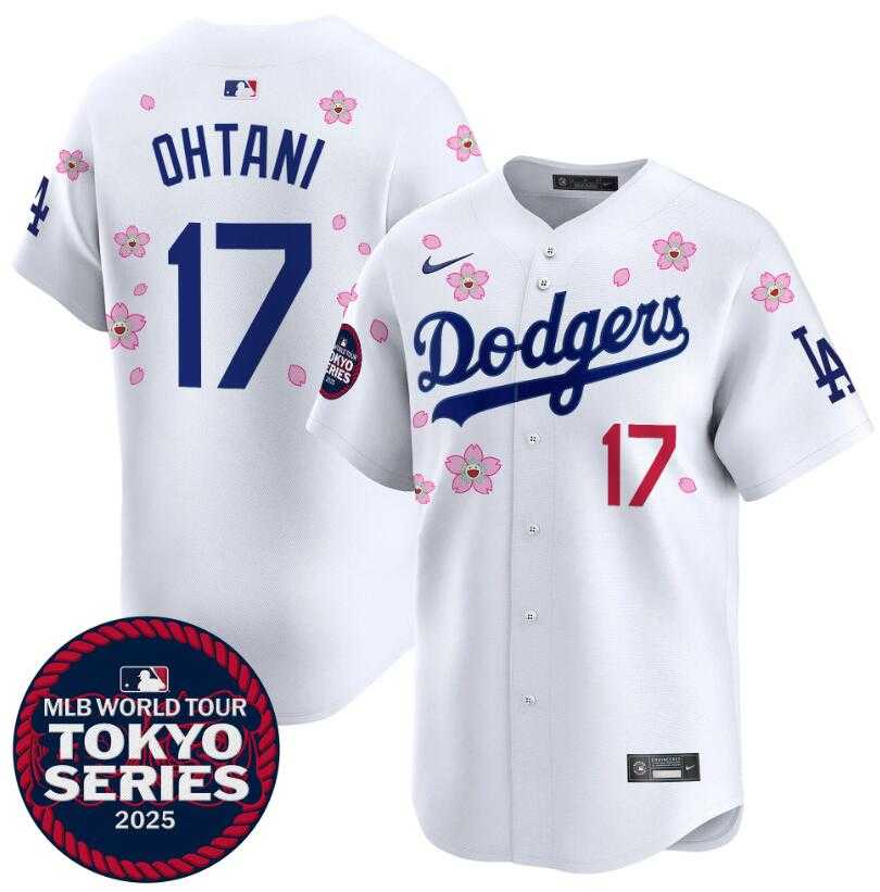 Mens Los Angeles Dodgers #17 Shohei Ohtani White 2025 Tokyo Series Limited Stitched Jersey Dzhi